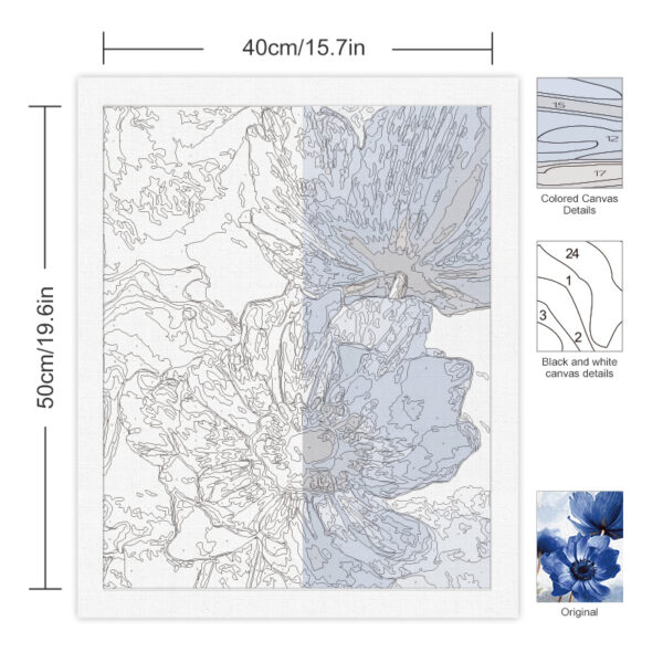 Blue Flower Painting By Number On Canvas - Image 2