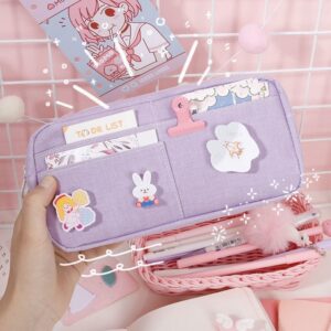 Kawaii Purple Canvas Pencil Case, Purple